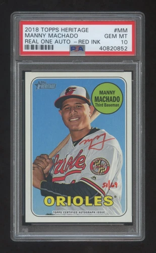 PSA 10 MANNY MACHADO 2018 TOPPS HERITAGE AUTOGRAPH RED INKS #ED 51/69 HOT HOF ?