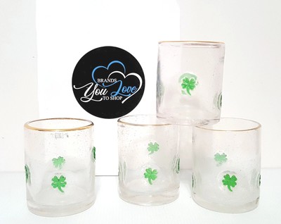Pottery Barn S/4 St. Patricks Day Four Leaf Clover Glasses 17 OZ NIB Irish