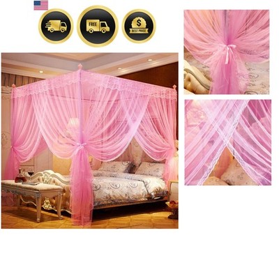 4 Corners Canopy Bed Curtains Princess Bed Curtain Canopy Mosquito Netting Ca...