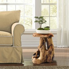 Greenage Live Edge Cedar Stool, 19.5"H Tree Stump Side Table, Rustic Plant Stand