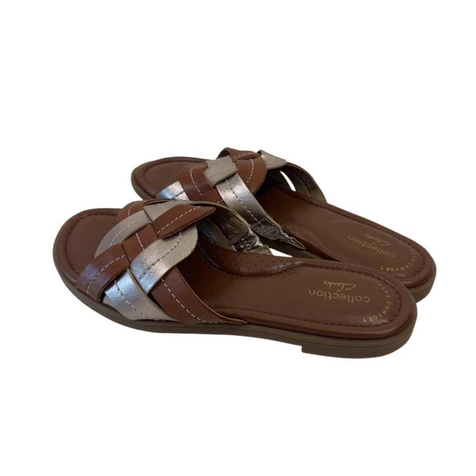 Sandalia deslizable tejida marrón y oro rosa Clarks Collection para mujer talla 5,5 M Foto 4 de 4