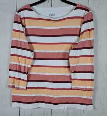 Croft Barrow Size XL Womens Multicolor Striped 3/4 Sleeve Cotton Top