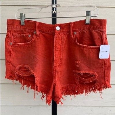 New free people we the free distressed denim red shorts size 30