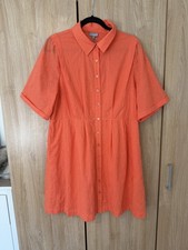 Oliver Bonas Shirt Dress Orange Floral Embroidery 100% Cotton UK Size 16 BNWT