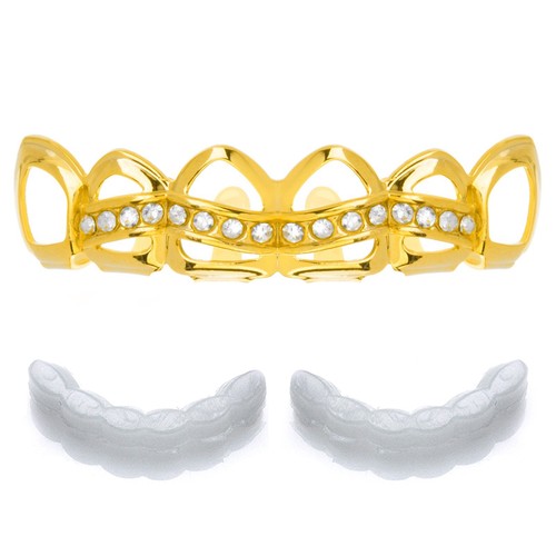 Iced All Open Rapper GRILLZ Set goldfarben oben unten Zähne extra Bars LS 626 - Bild 2 von 15