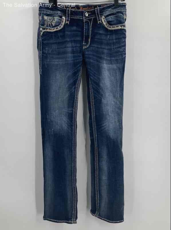 Rock Revival Womens Blue Cotton Ferry Medium Wash Denim Bootcut Jeans Size 31