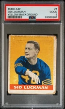 Wet Sheet Transfer Print Flaw 1948 Leaf Sid Luckman #1 PSA 2 Yellow Background
