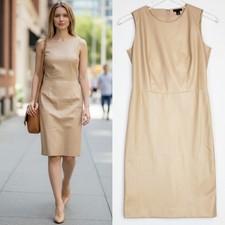 Ann Taylor petite 0 faux leather sheath dress beige sleeveless classic academia