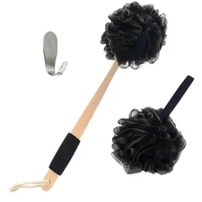 Bamboo Charcoal Infused Back Scrubber - Loofah with Handle | Exfoliating Show...