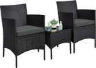 3-Piece Rattan Garden Set, Outdoor Patio Conversation Furniture, Woven Chairs &