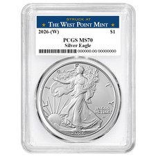 2026 W 1 American Silver Eagle PCGS MS70 West Point Label White Frame