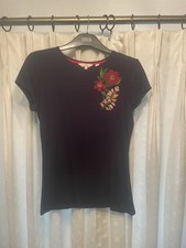 TED BAKER NAVY FLORAL EMBROIDERED TOP SIZE 2 