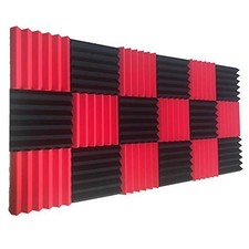 12 Pack Wedge RED/Black Acoustic Soundproofing Studio Foam Tiles 2"x12"x12"