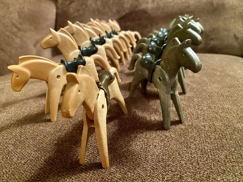 Playmobil Geobra Vintage 1974 Light & Dark Brown Horse Lot - 17 Horses & Saddles