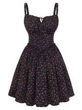 Scarlet Darkness Summer Sundress Lace Up Mini Milkmaid Dresses with Pockets S