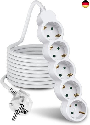 EXTRASTAR Steckdosenleiste 5-Fach Mehrfachsteckdose Kabel 3 m, Kindersicherung