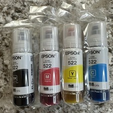Genuine Epson 522 Ink Bottles 4-Pack Black Cyan Magenta Yellow EcoTank T522 NEW