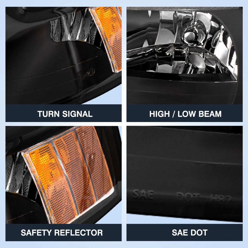 For 1999-2004 Ford Mustang Black Housing Headlights Headlamps Pair Left+Right - Image 4 of 4