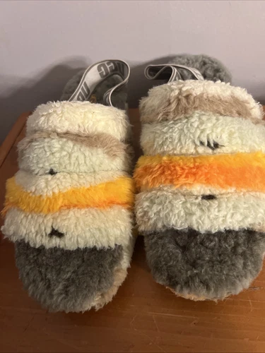 Sandali UGG Fluff Yeah Slide Cali collage pelle di pecora donna taglia 10 cinturino elastico