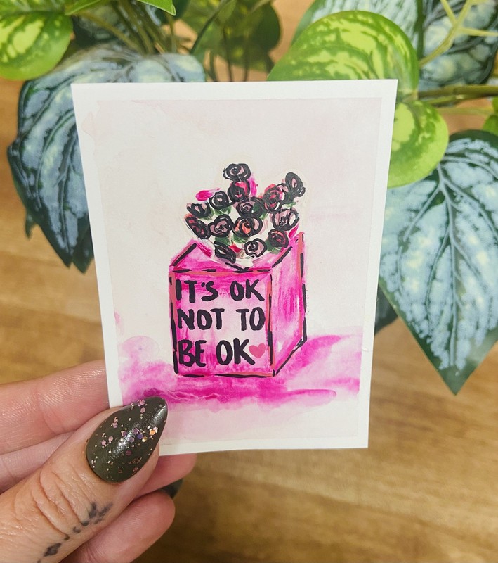 ACEO Original Art Tissue Box Painting Floral Andrea Baker Mental Health