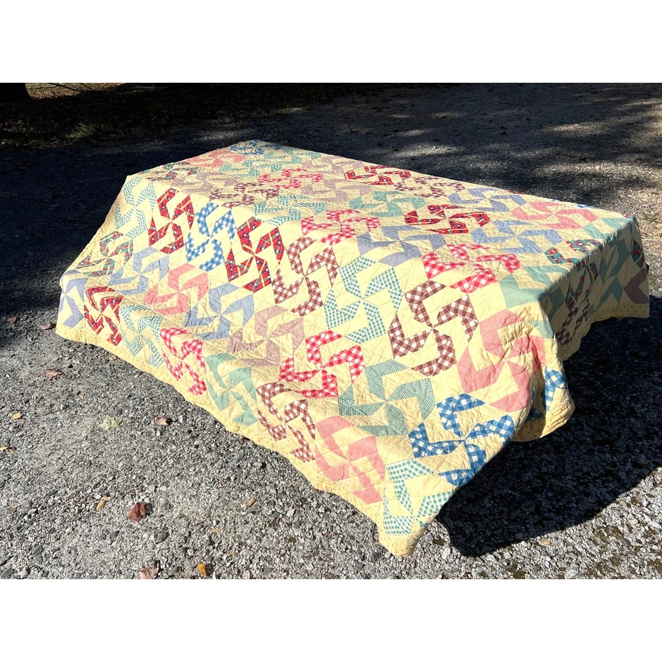 Винтажное лоскутное одеяло Crazy Ann 72x88 Gingham коттедж фермерский домик Grandmillenial - Изображение 2 из 4