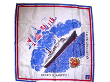 NEW Queen Elizabeth 2 Cunard Cruise- SILK Ladies Scarf Red White Blue
