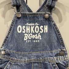 OshKosh B  Gosh Denim Overalls Baby Toddler 12 Mos Spell Out Classic Bib VestBak