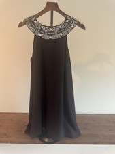 Alice + Olivia Black Silk Trapeze Embellished Gems & Sequins Dress SZ M