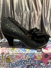 Irregular Choice Size 5 Black Glitter “Banjoe” Heels With Bows