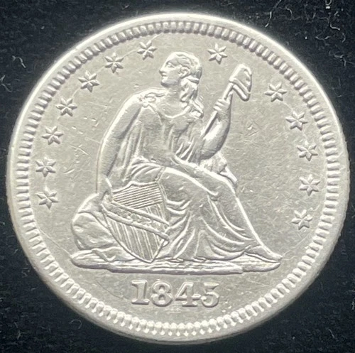 1845 Seated Liberty Quarter High Grade Tough Date Die Crack Obv