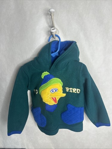 Vintage 90s Sesame Street Big Bird Toddler 2T Fleece Hoodie 2T Green/Blue