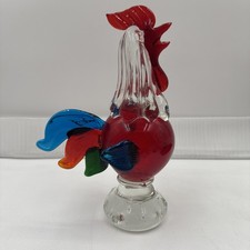 Vintage Murano Style Hand Blown Art Glass Rooster Figurine 11  Colorful