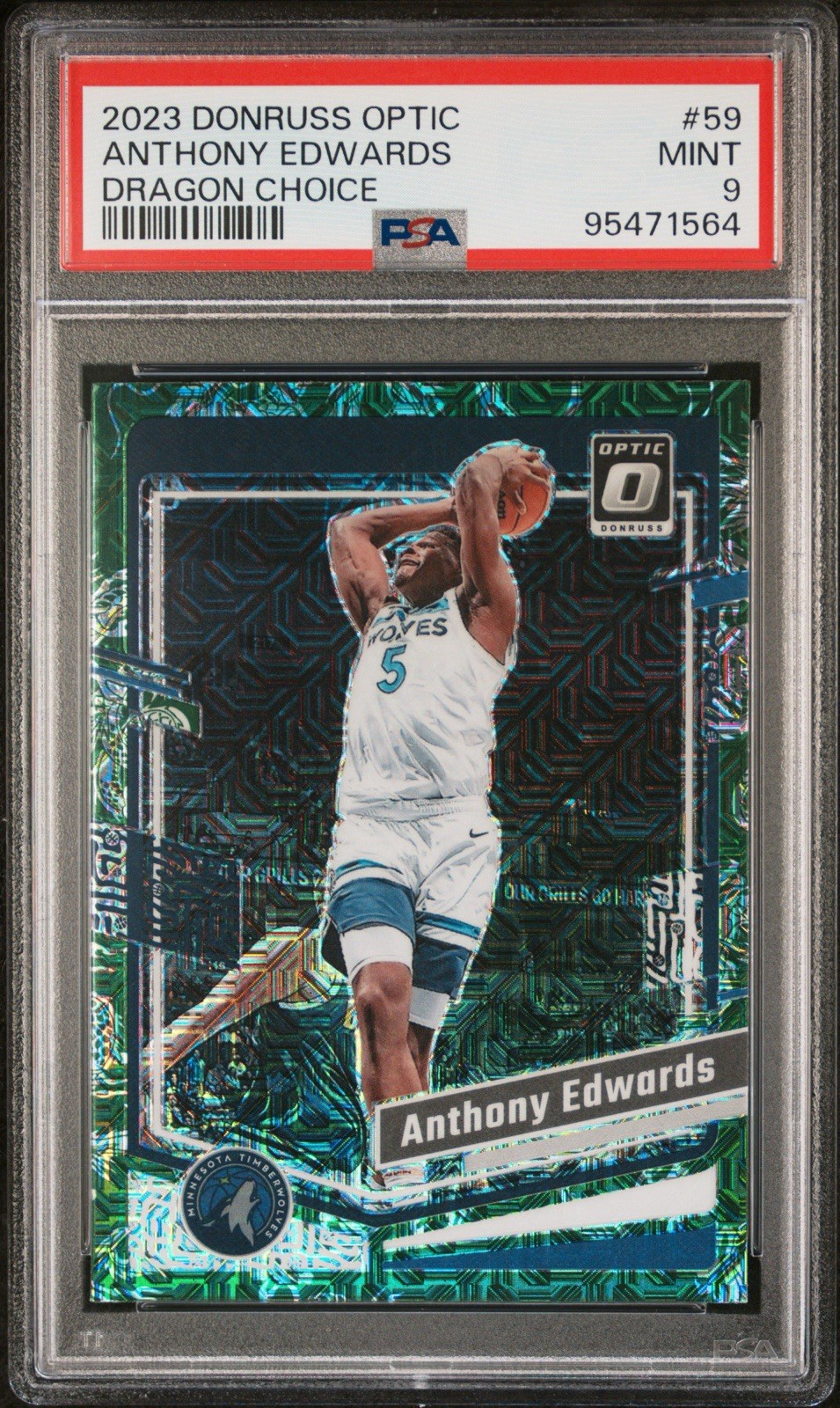 Anthony Edwards 2023-24 Panini Optic #59 Dragon Choice Prizm PSA Mint 9! Low Pop