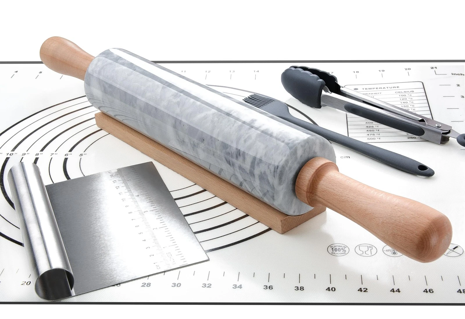 SIPARUI Marble Rolling Pin Set with Silicone 2.36"L x 18.5"W, White