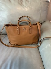 Tory Burch Robinson Tigers Eye Tan/Brown Saffiano Leather Handbag Satchel Nice