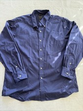 Chaps Mens Dark Blue Dress Shirt Long Sleeve No Iron Size 17.5 Preowned