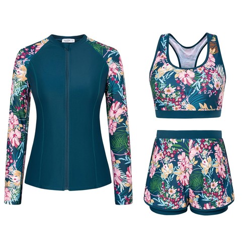 Women's UPF 50+ Rash Guard Long Sleeve 3 Piece Zip Up Swimsuit UV/Sun Protect...