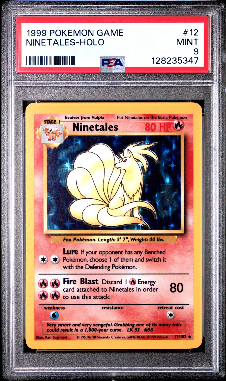 1999 POKEMON GAME #12 NINETALES-HOLO PSA 9