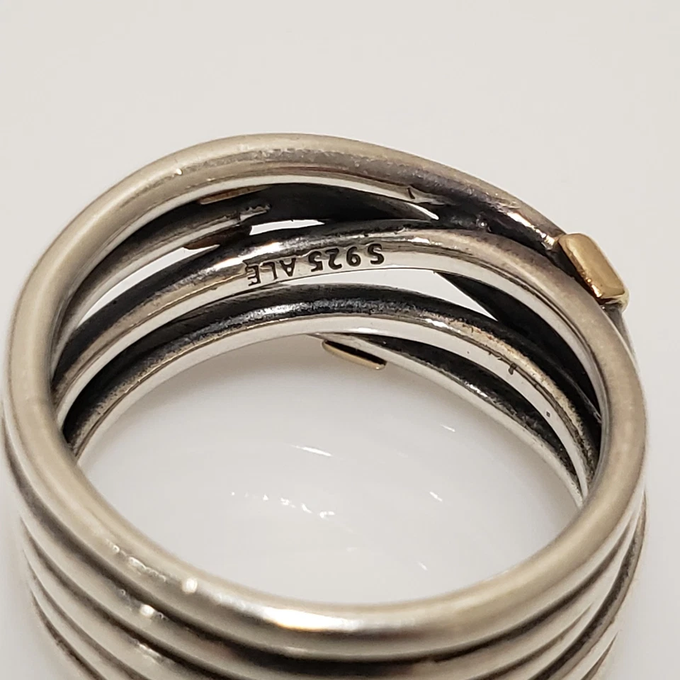 Pandora Sterling Silver 14k Gold Rope Wide Band Ring 190383 Size 8 - Image 4 of 4