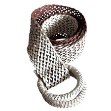 J. Crew Woven Leather Belt Womens 32" Ivory Brown Braided D Ring Boho Coastal