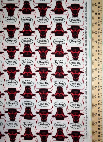 Rare 2016 New NBA Windy City Chicago Bulls 100% Cotton Fabric 1/4 Yard 9" x 43" - Picture 4 of 5