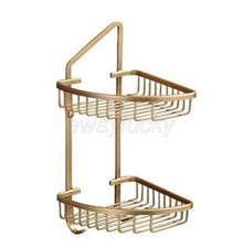 Antique Brass Corner Shower Caddy 2 Tier Bath Storage Shelf Rack Basket wba046