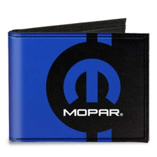 Mopar Blue Stripe Logo Black Men's Canvas Bi-Fold Wallet Official Licensed