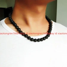Men Necklace 6mm 8mm Black Volcanic Lava Stone Choker Rock Beads Chains Necklace