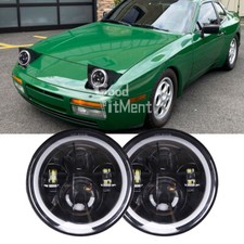 For Porsche 911 914 924 928 944 Pair 7" LED Headlight Hi/Lo Beam DRL Angel Eyes