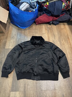 Gap MA-1 Flight Fur Lined Bomber Jacket Mens XL Black Full Zip Retro Nylon  RARE