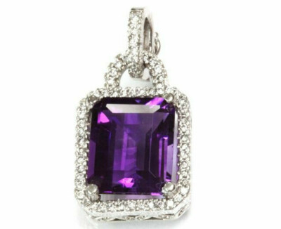 4,85 ctw natürlicher Amethyst & Diamant massiver 14k Weißgold Heiligenschein Tropfen Anhänger 25mm