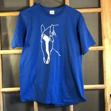 Jerzees Dry Power: Horse Outline on Blue Graphic T-Shirt Size L Michelle Hogan
