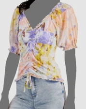 $49 Inc International Concepts Women's Purple Ruched Front Mesh Top Size M