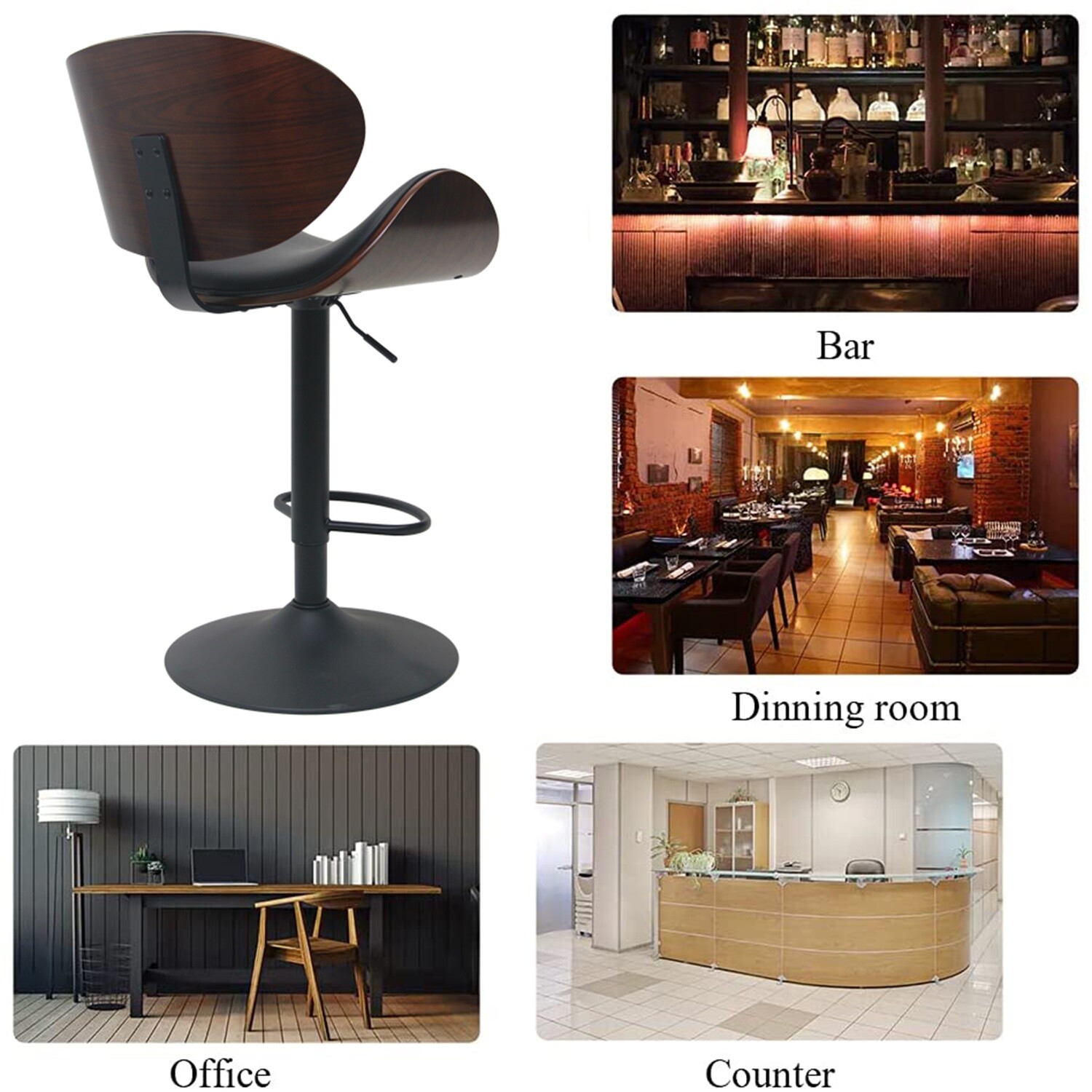 2PCS Home Bar Stools PU Leather Modern Hydraulic Swivel Counter Dining Chairs US